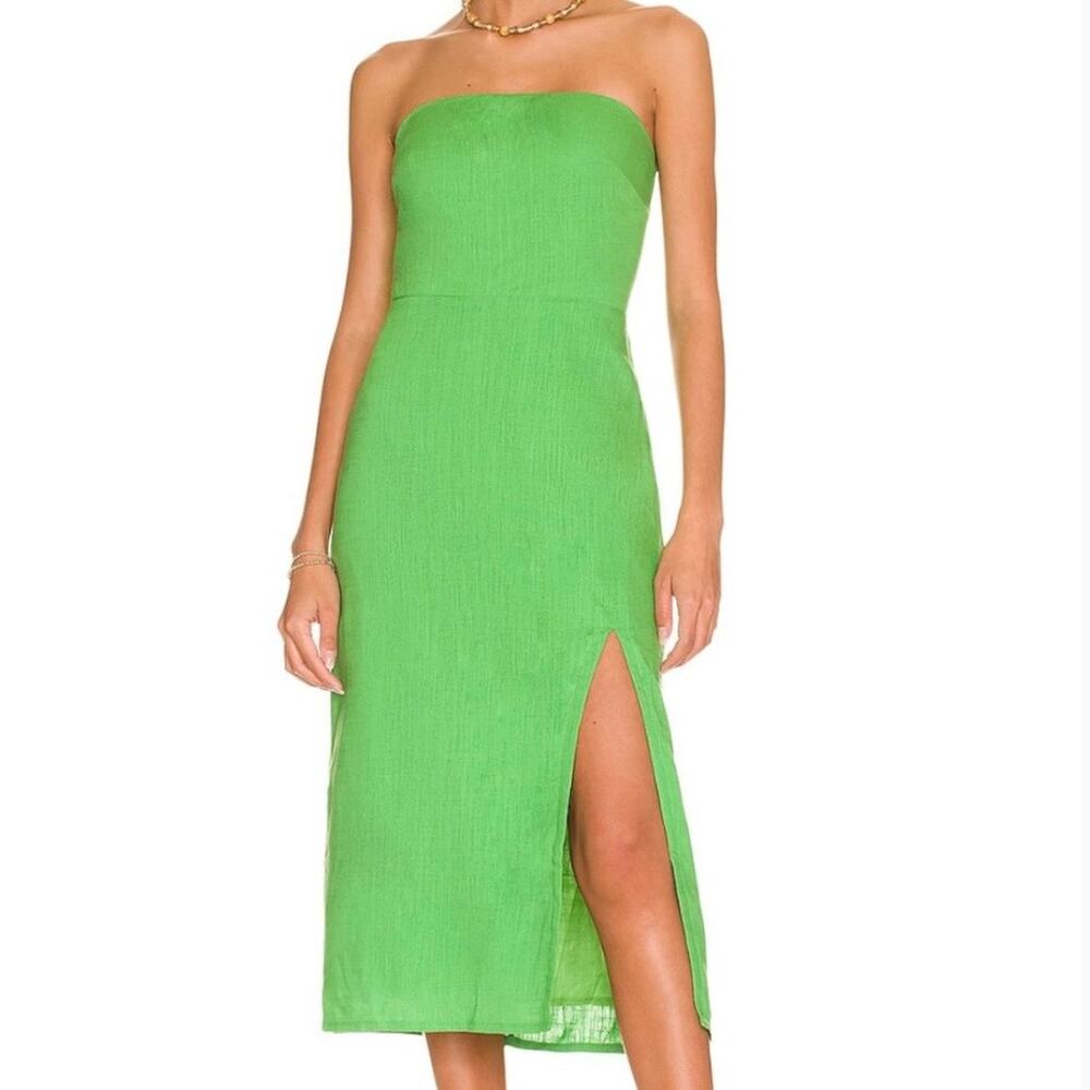 SNDYS Serena Midi Dress - Green - Strapless - Smocked Back -Size M